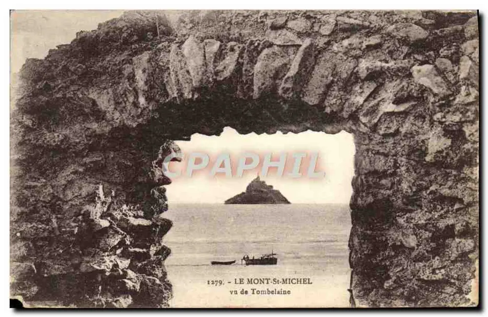 LE MONT-ST-MICHEL von Tombelaine aus gesehen — eingerahmt von einem felsigen Archetyp — Verlag Laurent Nei, Reques - Vorderseite