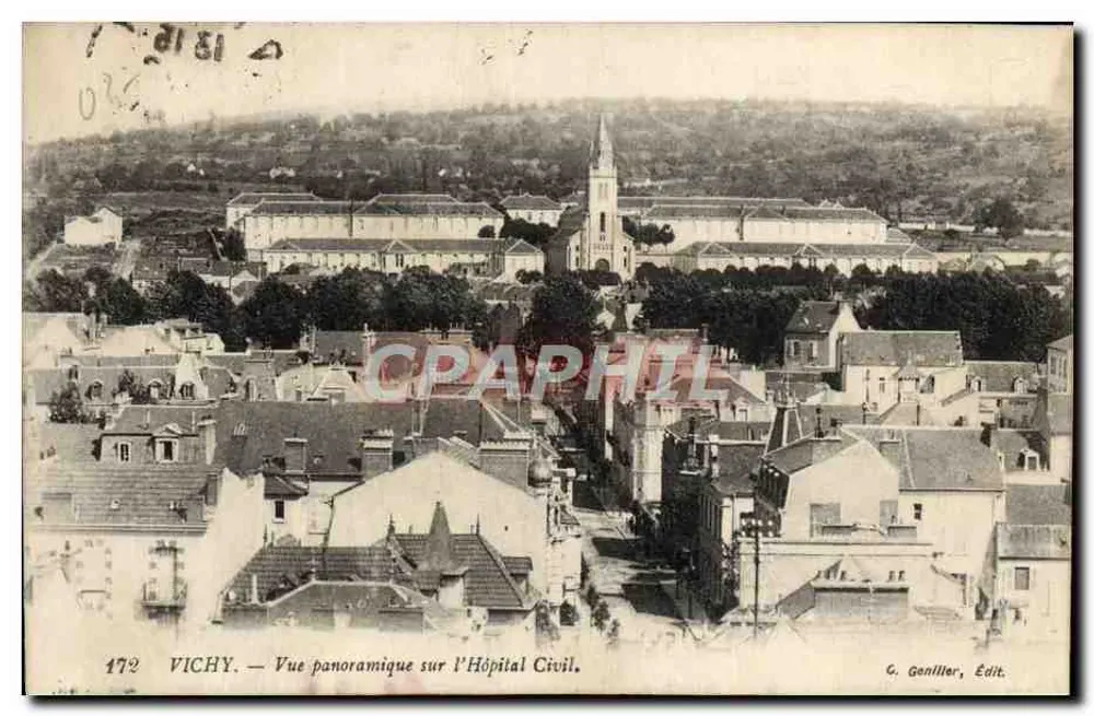 Vichy — Panoramablick auf das Zivilitätskrankenhaus — G. Goniller, Verlag - Vorderseite