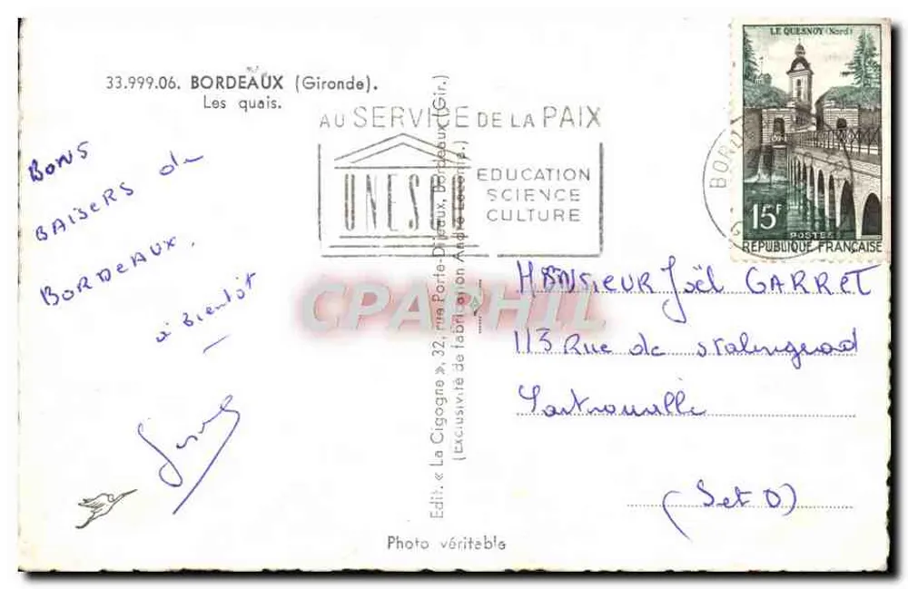Os quais — Bordeaux (Gironde) — Edit. « La Cigogne » - Verso