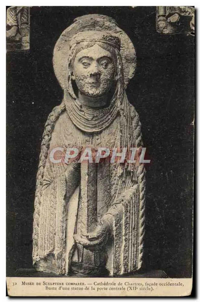 Kopf einer Statue der zentralen Tür — Kathedrale von Chartres, westliche Fassade (12. Jahrhundert) — Museum für Vergleichende Skulptur - Vorderseite