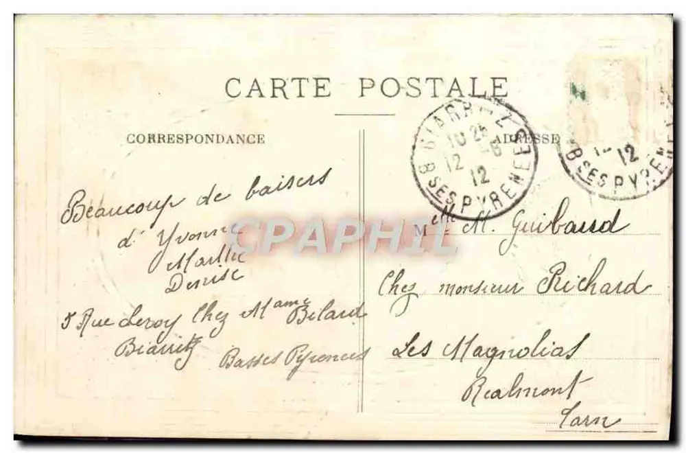 Biarritz — Le Rocher de la Vierge — Édition E. Audoubert (aux petits bibelots) rue Victor-Hugo, 20, Bayonne - Verso