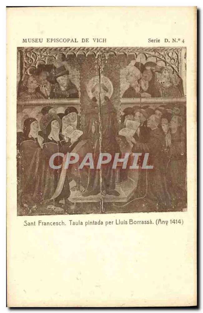 Sant Francesch — Gemalte Tafel von Lluís Borrassà (Jahr 1414) — Episkopales Museum von Vich, Serie D. Nr. 4 - Vorderseite