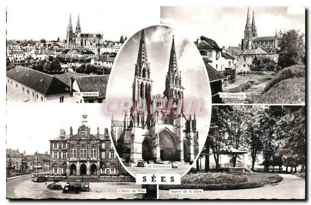 Sées — Allgemeine Ansicht, Die Kathedrale, Das Rathaus, Platz der Station — Éditions Gaby, Nantes - Vorderseite