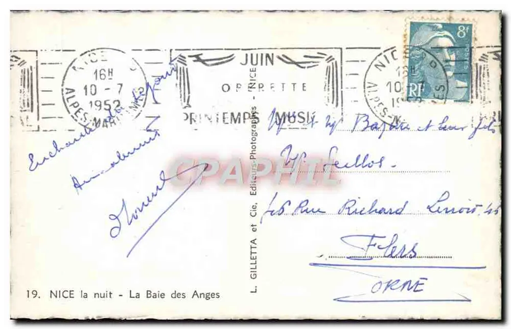 NICE 's nachts - De Baai van de Engelen — L. Gilletta en Cie, Fotograaf-uitgever, N°19 - Achterkant