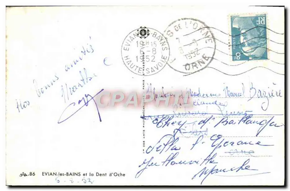 Evian-les-Bains e a Dent d'Oche — Bilhete postal antigo n°86 — Editor: Des Arts Photographiques - Verso