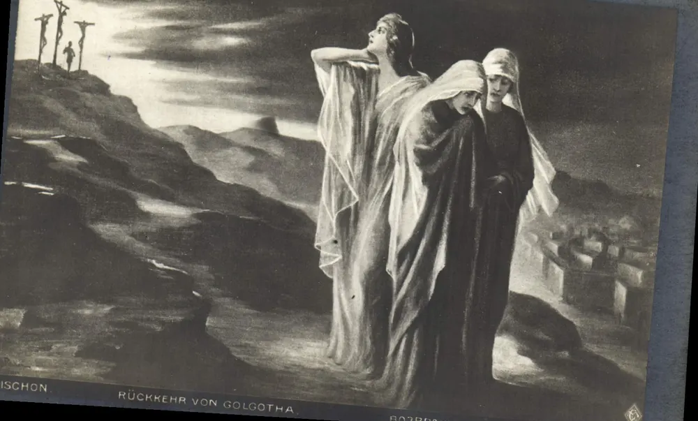 Retorno de Golgatha — cena religiosa — editor Ischon, número de série não visível - Frente