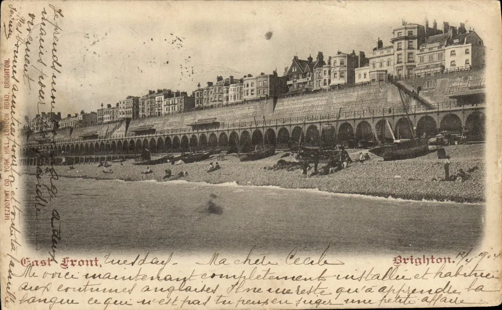 Brighton — Vue du front de mer avec promenade et bâtiments — Mezotint DO YORK HILL, LONDON ROAD, BRIGHTON - Frente