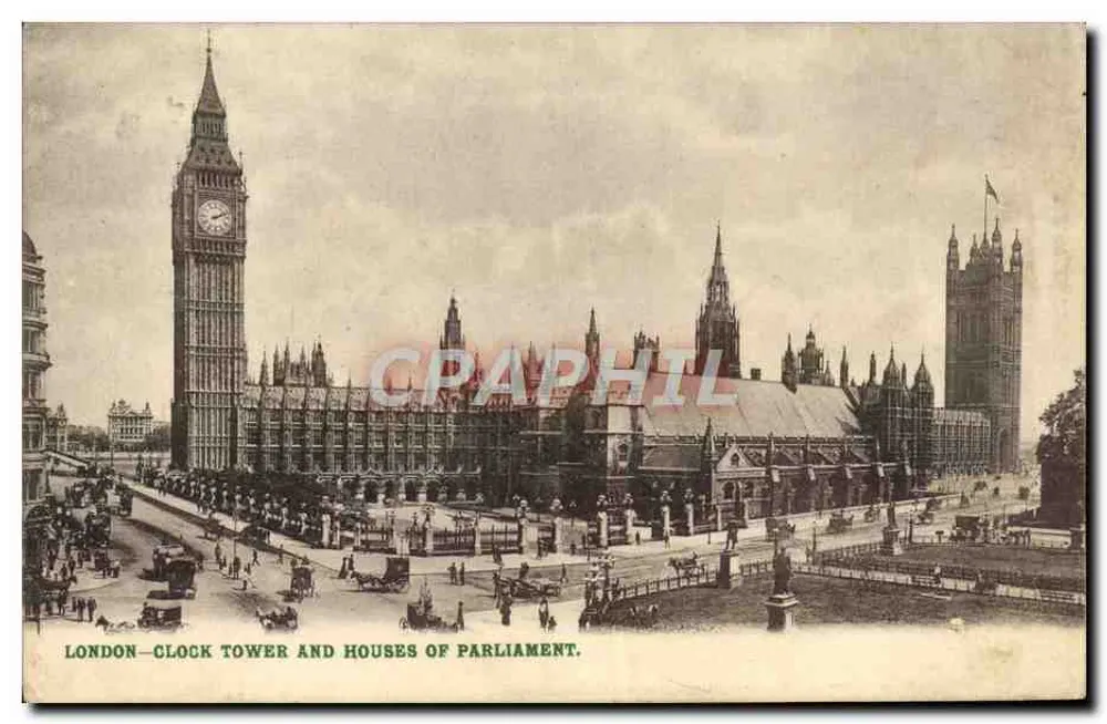 LONDON—UHR TURM UND PARLAMENTSGEBÄUDE - Vorderseite