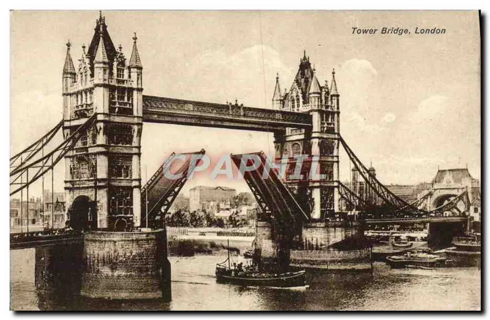 Tower Bridge, Londres — visão com o ponte levadiça — editor não identificado - Frente