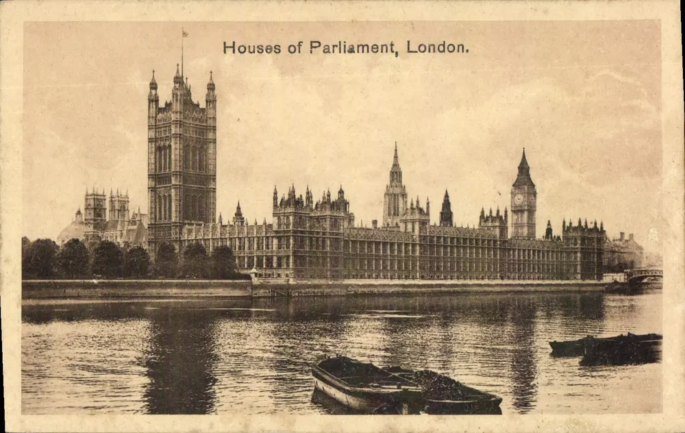Häuser des Parlaments, London. — Ansicht des Parlaments und der Big Ben-Turm — Ansichtskarte n°5 - Vorderseite