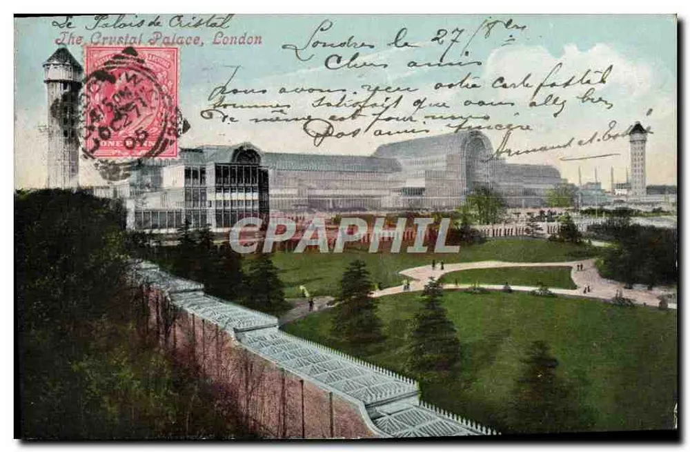 O Palácio de Cristal, Londres — vista panorâmica — Série Valentine - Frente
