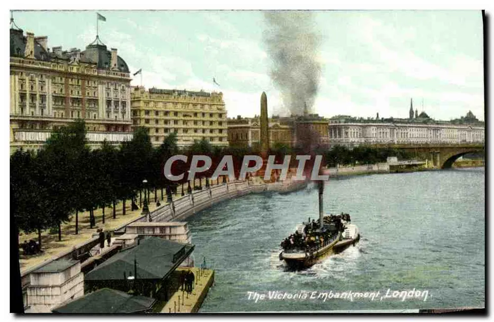 The Victoria Embankment, London — Blick auf den Fluss mit Dampfschiff — unbekannter Verlag - Vorderseite