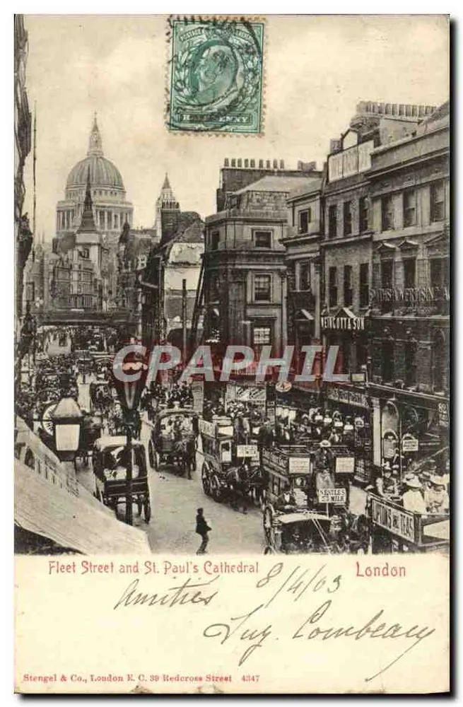 Fleet Street et la Cathédrale Saint-Paul — vue animée — éditeur Stengel & Co. n° 4347 - Vorderseite