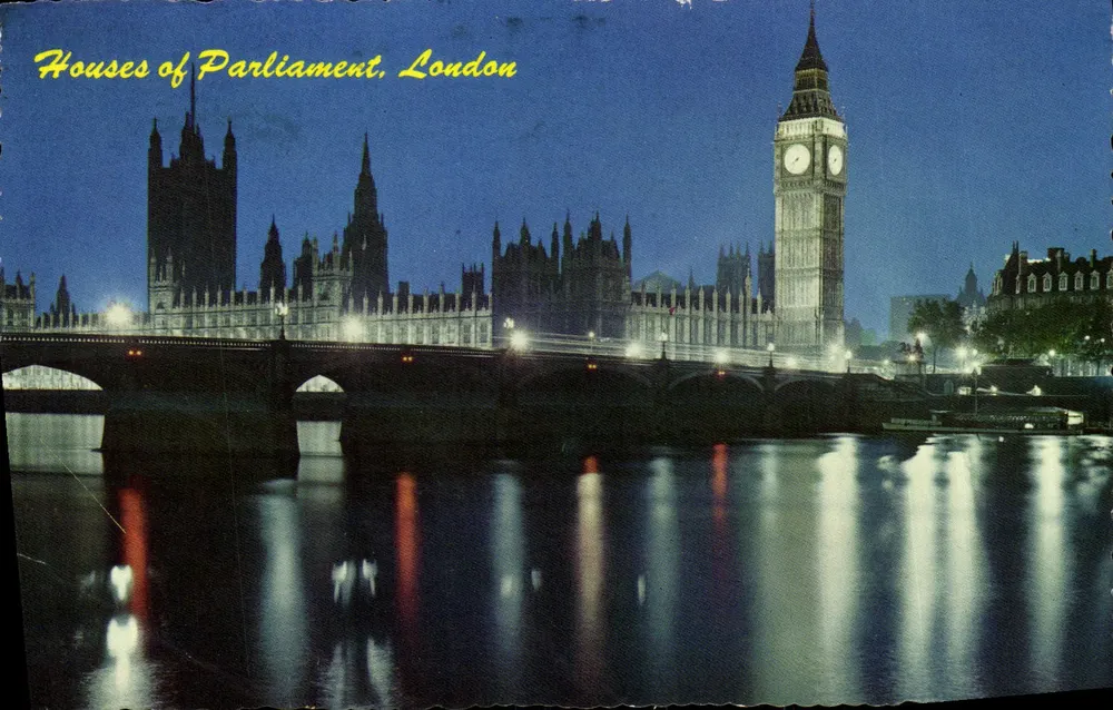 Häuser des Parlaments, London — nächtliche Ansicht mit Big Ben — The Photographic Greeting Card Co. Ltd., London, n°168 - Vorderseite