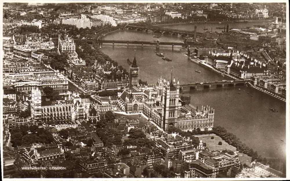 Westminster, Londyn — widok z powietrza — Walter Scott, Bradford, nr M 743 - Awers