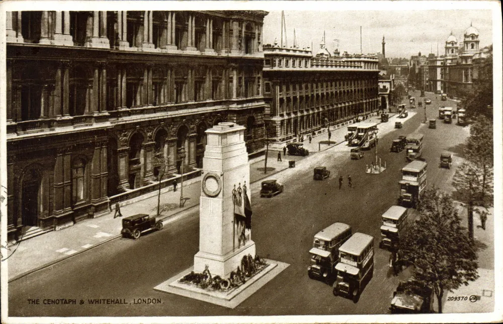 O Cenotáfio & Whitehall, Londres — Valentine's Postcards, n° 209370 - Frente