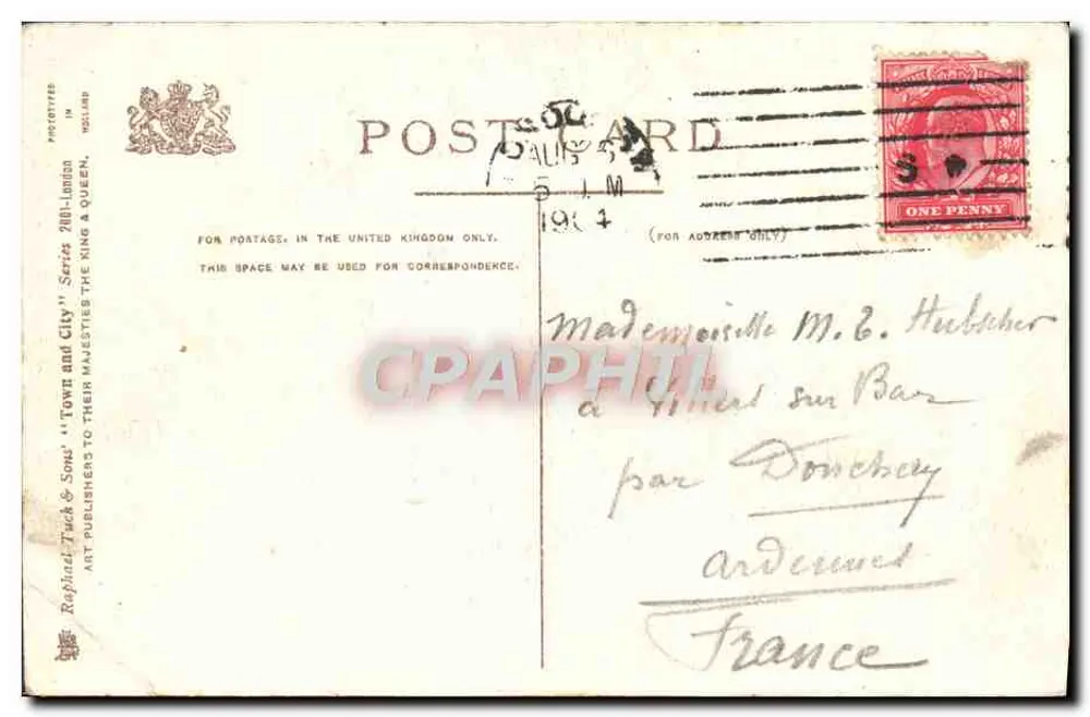 Londres — Place Piccadilly Circus — éditeur Raphael Tuck & Sons, série 2081 - Verso