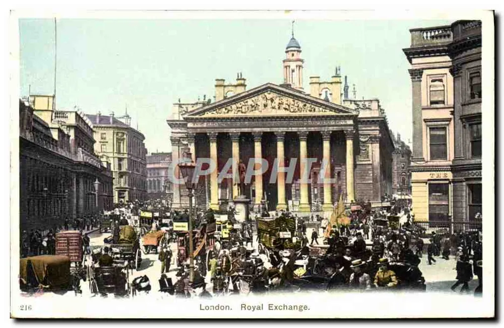 Londres. Royal Exchange. — Vista animada da praça — Editor não identificado, n° 216 - Frente