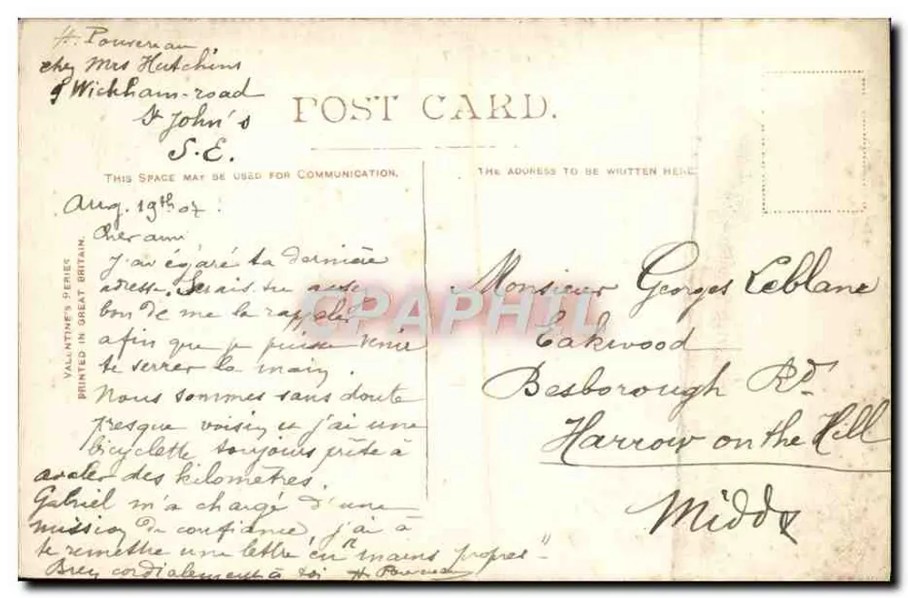 General Post Office, London — façade néoclassique avec colonnades — éditeur Valentin's, n° 4973 - Verso
