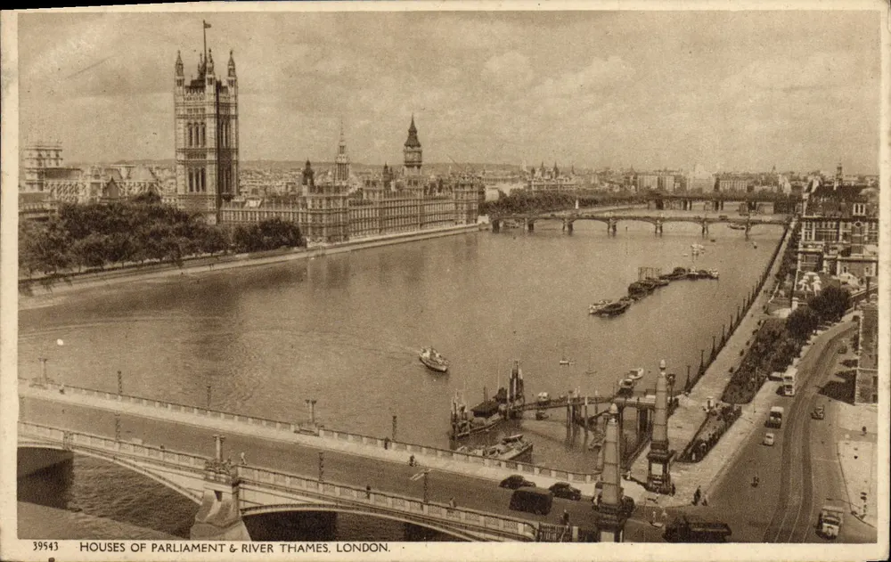 Häuser des Parlaments & Fluss Themse, London — n° 39543 — Harvey Eaton & Son Ltd, Bristol - Vorderseite