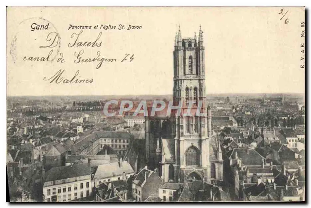 Gand - Panorama e a Igreja de São Bavo — D. Jacobs, E.Y. & B. No. 95 - Frente