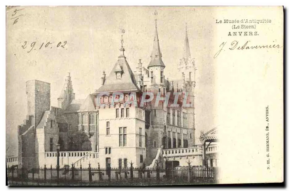 O Museu de Antiguidades (Le Steen) — Anvers — J. Debavannier, editor N. 21, G. Hermans, Anvers - Frente