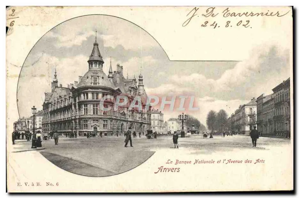 Antwerpen — Die Nationale Bank und die Avenue des Arts — E.V.àB. Nr. 6 - Vorderseite