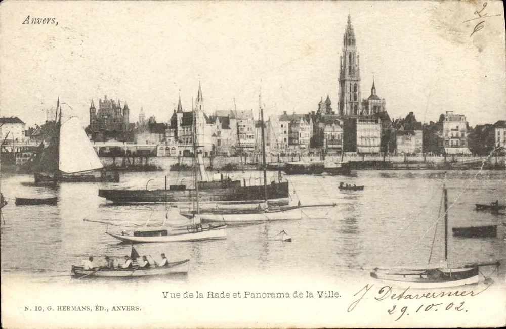 Antwerpen, Ansicht der Hafenbucht und Panorama der Stadt — J. Detavernier, N. IO, G. Hermans, Éd., Antwerpen - Vorderseite
