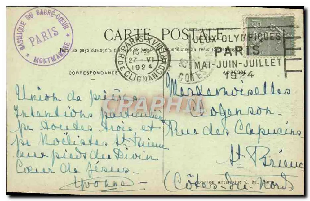 Paris — Die Basilika des Heiligen Herzens und der Glockenturm — C.M. n°1237 - Rückseite