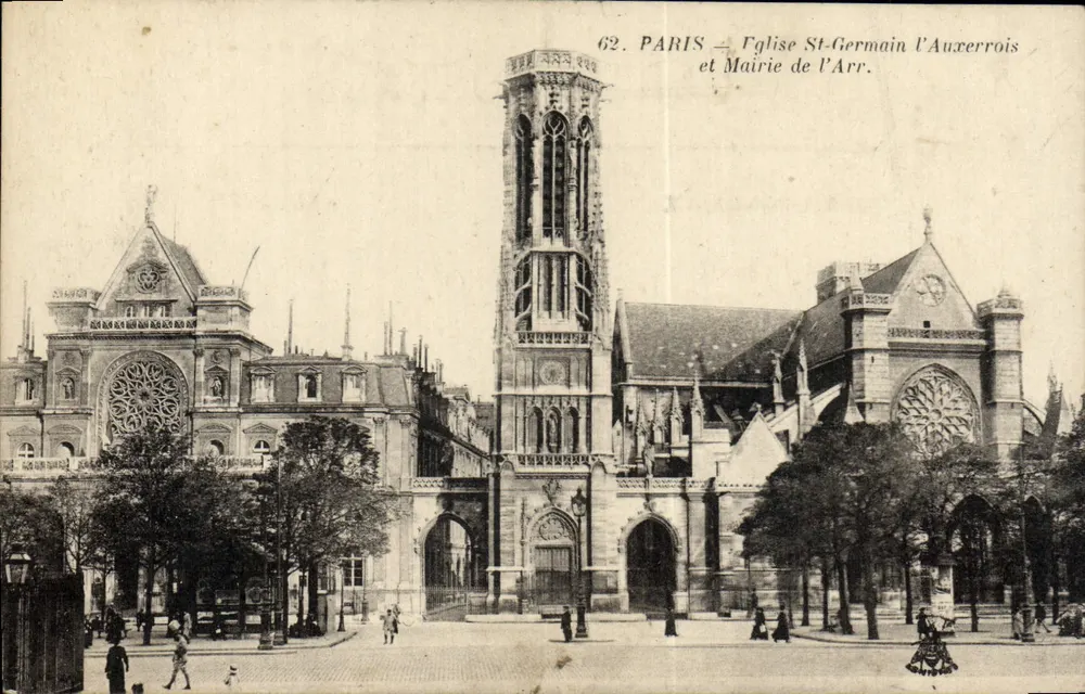 Paris — Igreja de Saint-Germain-l'Auxerrois e Prefeitura do Arrondissement — editor desconhecido, n° 62 - Frente