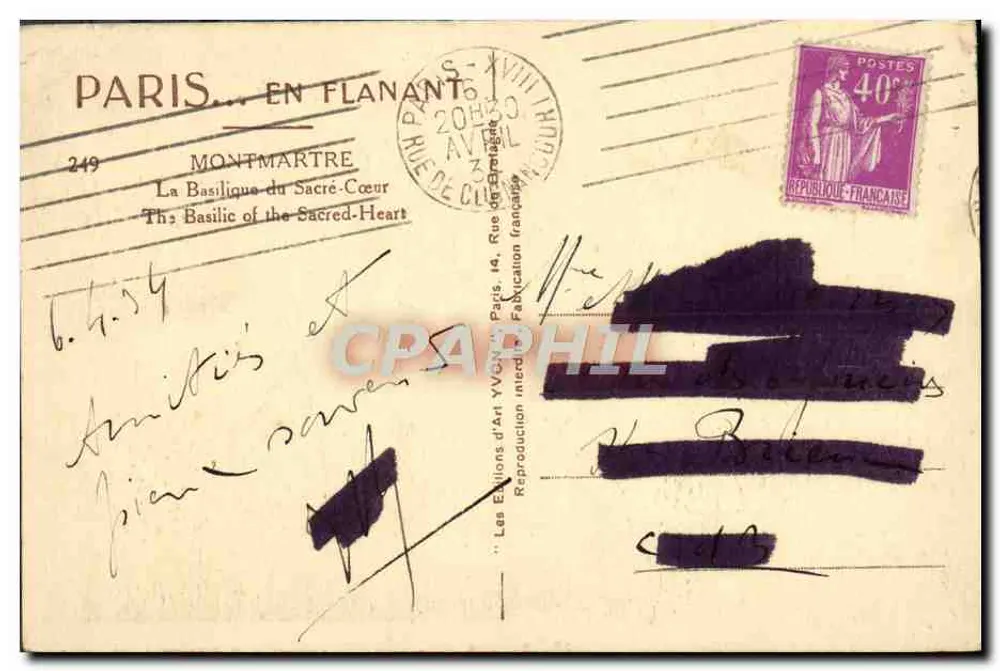 Montmartre — Basilika des Heiligen Herzens — Yvon Art Editions, n°249 - Rückseite