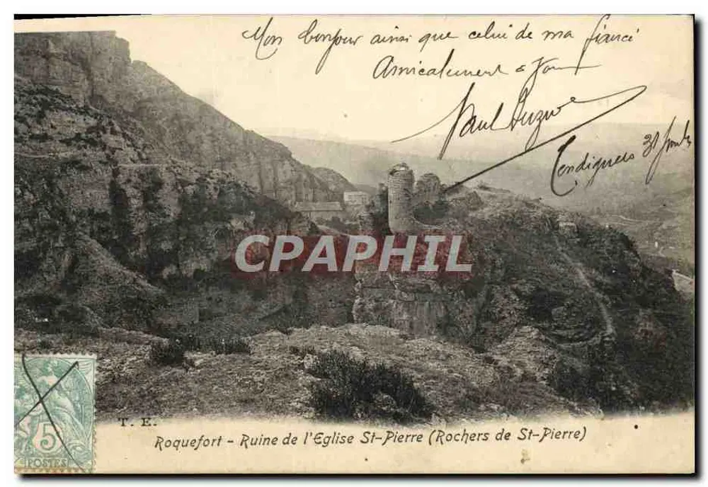 Roquefort - Ruinen der Kirche St-Pierre (Rochers de St-Pierre) — T.E. — Verlag T.E. — Seriennummer nicht sichtbar - Vorderseite