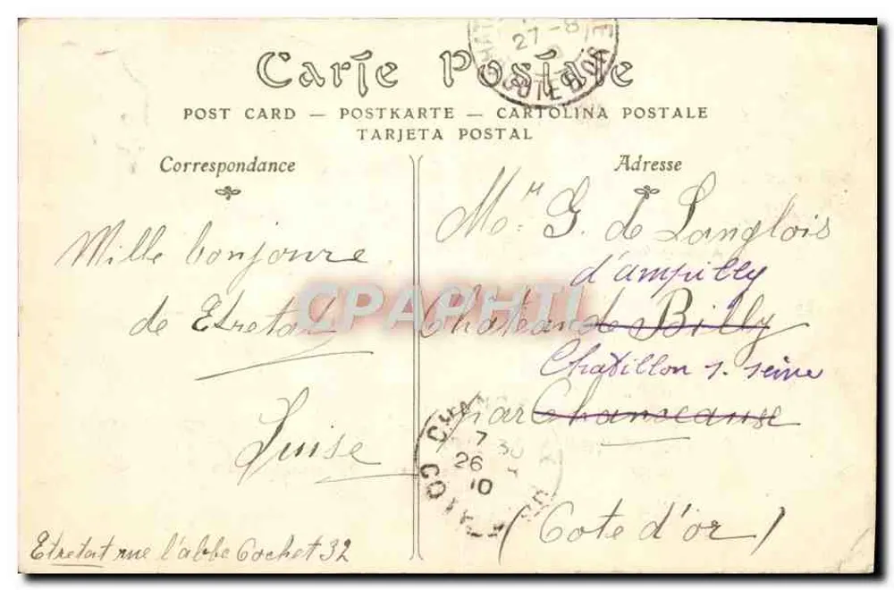 ÉTRETAT — Puerta y Acantilado de Aval — Editor desconocido, n°72 - Reverso