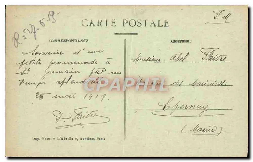 Castelo de St-Germain-en-Laye — Vista geral — Imp. Phot. « L'Abeille », Asnières-Paris - Verso