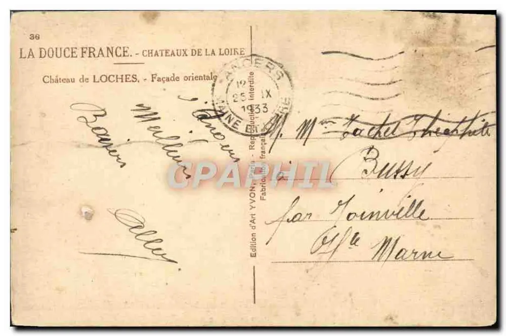 Castelo de Loches — Fachada Oriental — Edição de Arte YVON, n°36 - Verso