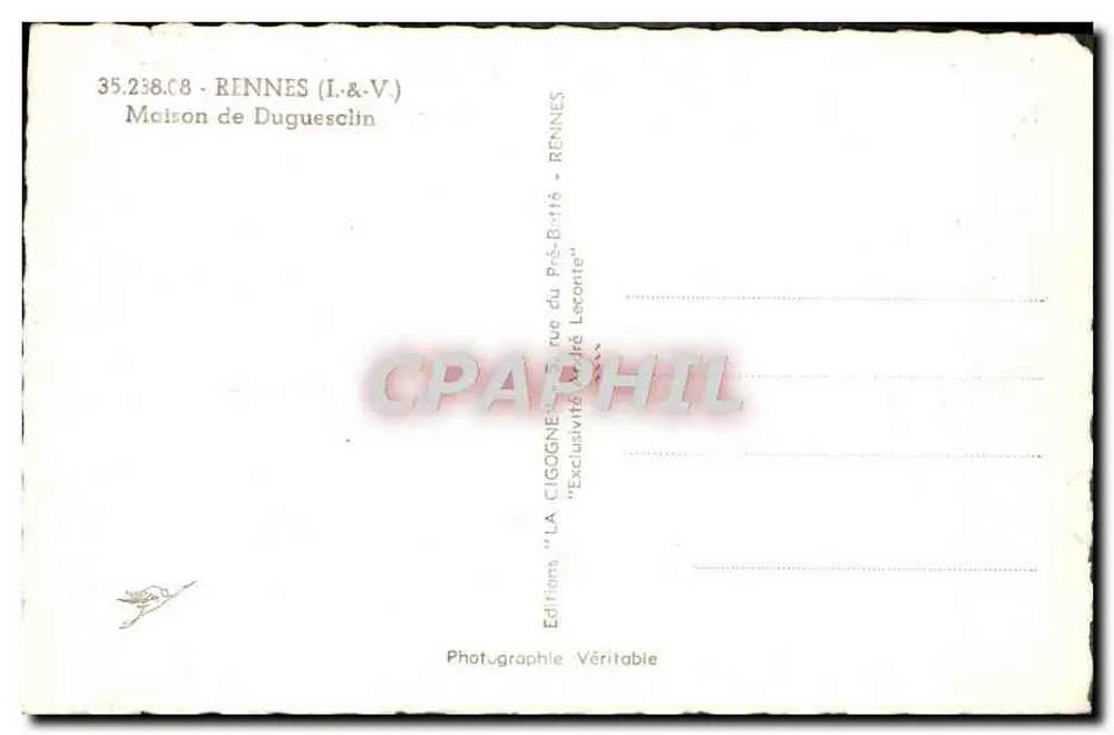 Rennes — Casa de Duguesclin — Éditions Véritable - Verso
