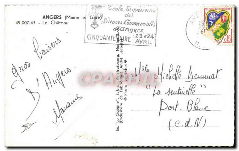 Castelo de La Cigogne — Angers — Ed. 'La Cigogne' - Verso