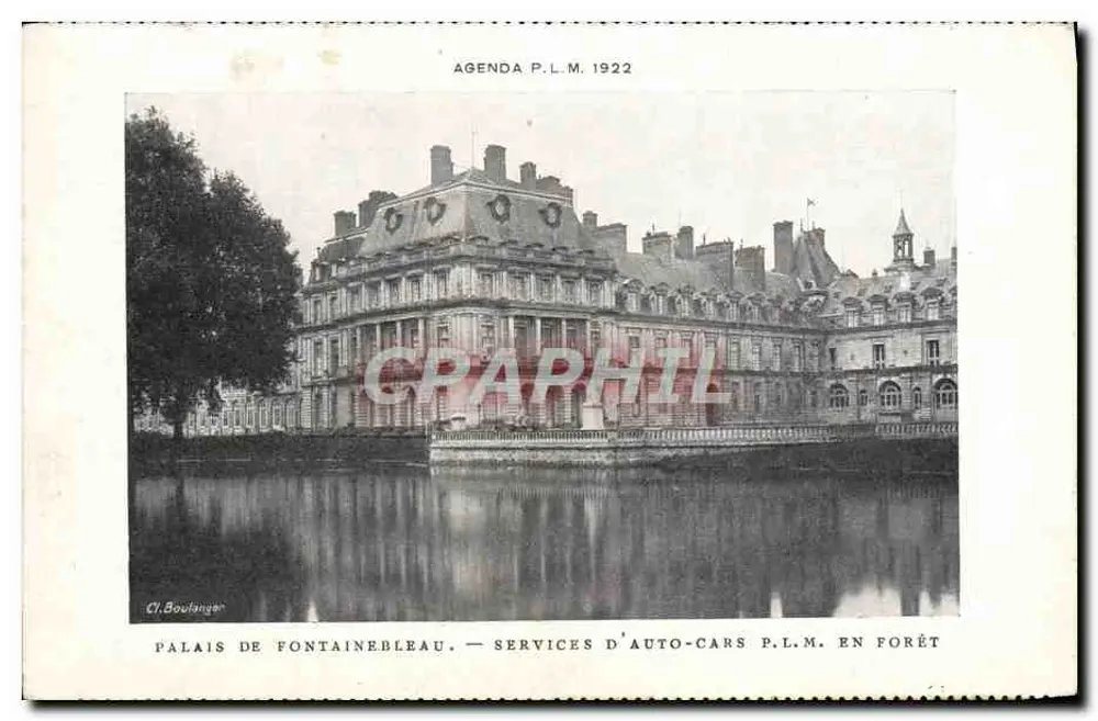Palast von Fontainebleau — P.L.M. Busdienste im Wald — P.L.M. Kalender 1922 - Vorderseite