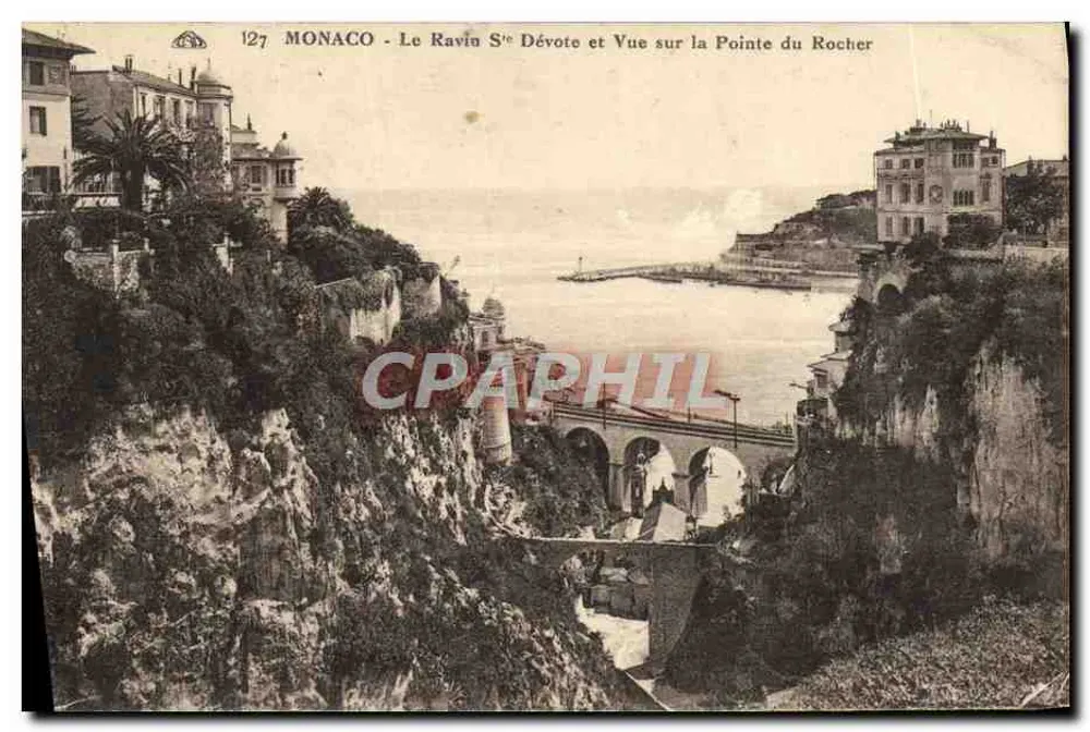 Monaco - Ravina Sainte-Dévote y Vista de la Pointe du Rocher — n° 127 - Anverso