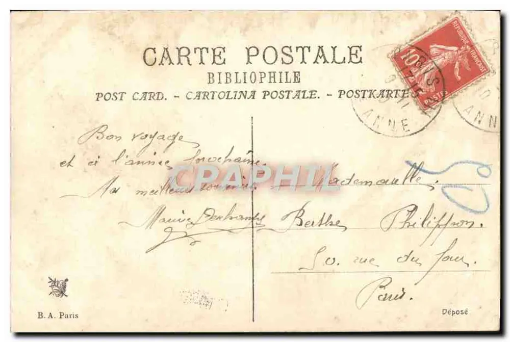 Un couple enlacé sur un balcon — scène d'amour — éditeur B.A. Paris - Rückseite