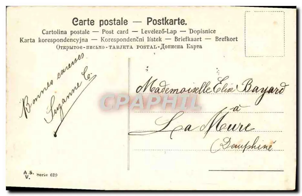 Bouquet van viooltjes — versierd met kant — uitgever A.5. Serie 629 - Achterkant