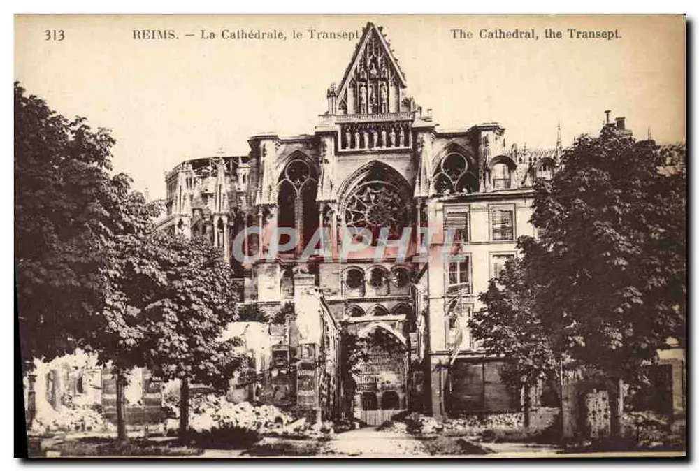 Reims — Die Kathedrale, der Querhaus — Neurolhin Brüder, Druck in Paris - Vorderseite
