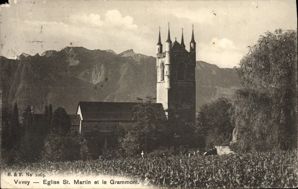 Vevy — Kirche St. Martin und der Grammont — B.&F. Nr. 1063 - Vorderseite