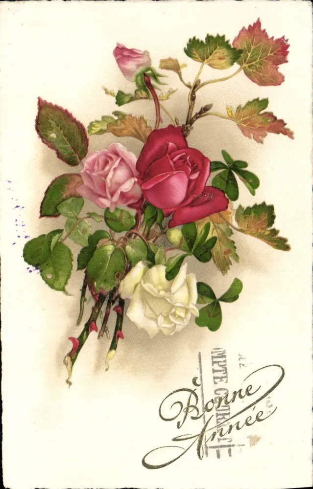 Buquê de rosas — Boa Ano — Impressor desconhecido, n° 8284 - Frente