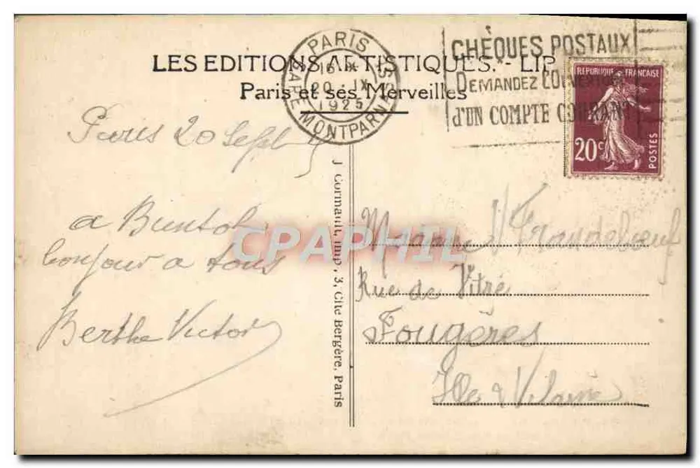 Paris - O Parque das Buttes-Chaumont — editor LIP, n° 423 - Verso
