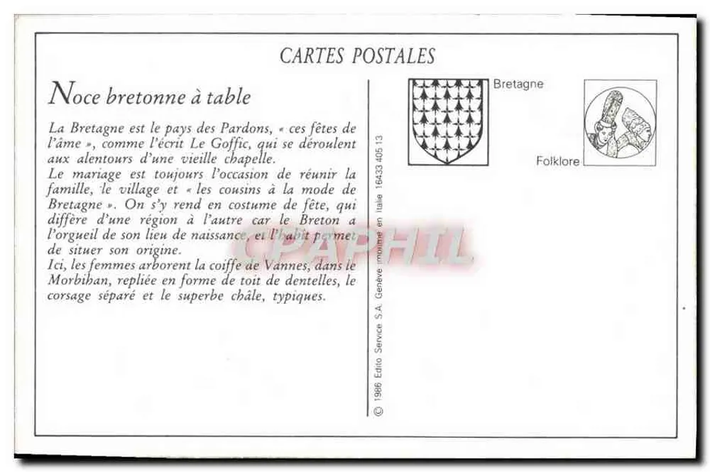 Arredores de VANNES - Noiva Bretã à mesa - Verso