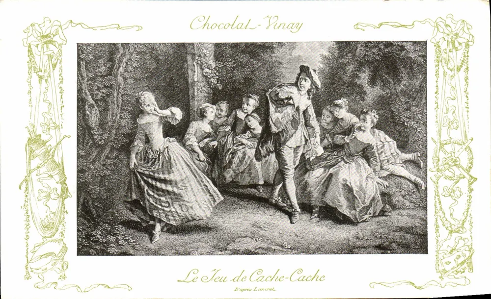Das Spiel Verstecken — Nach Lancret — Chocolat-Vinay, Serie VII, Nr. 3 - Vorderseite