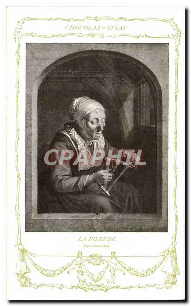 Die Spinnerei — Hugues Géraud, Zeichnung — Chocolat-Vinay, Serie VII, N° 8 - Vorderseite