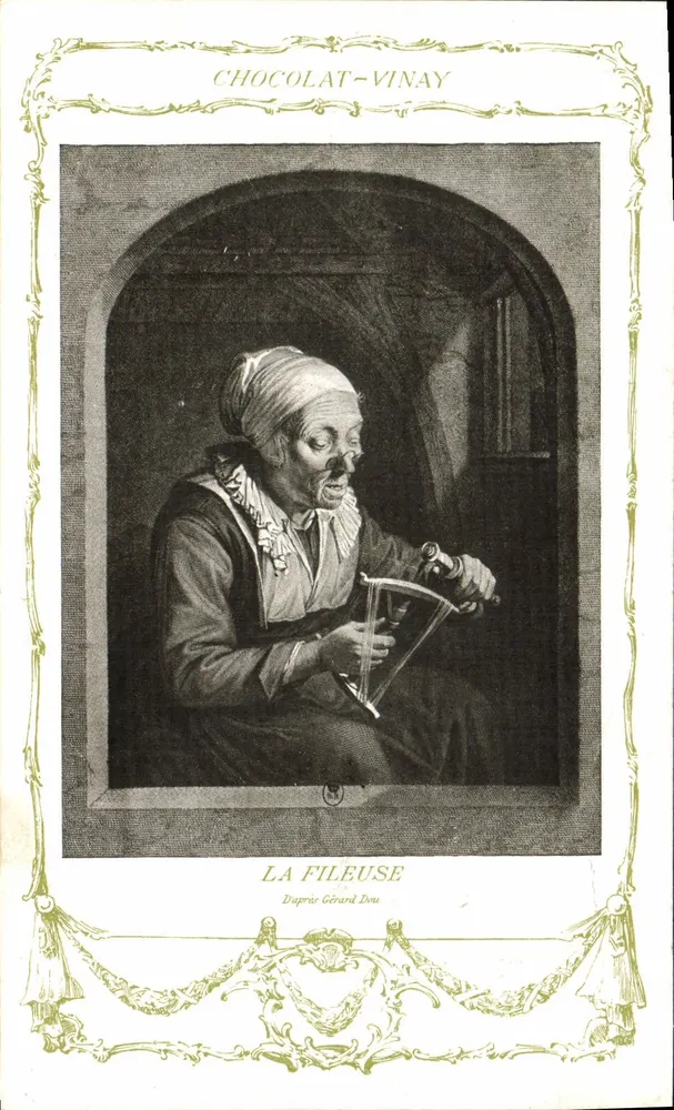 Die Spinnerei — Gérard Dou — Chocolat-Vinay, Serie VII, Nr. 8 - Vorderseite