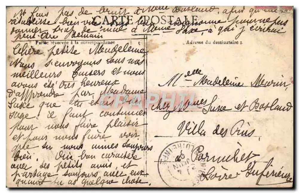 Spaziergang mit Baby — Straßenszene mit Frau und Kinderschale — Verlag 'G. Degras' n° 028 - Rückseite
